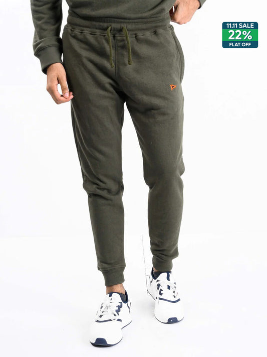 Men Olive Terry Slim Joggers