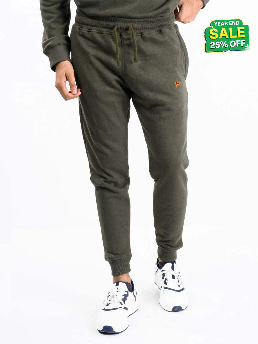 Men Olive Terry Slim Joggers