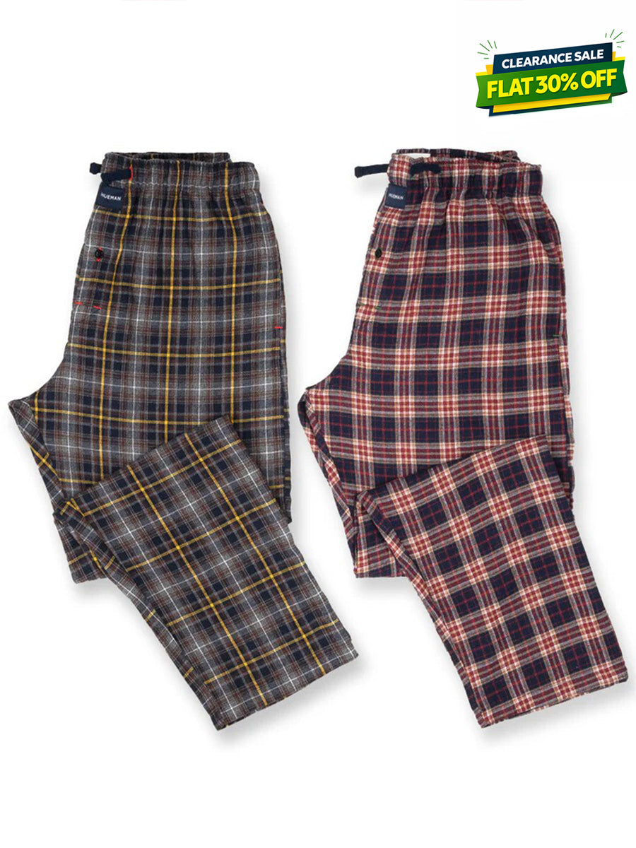 Men's Grey & Navy Flannel Relaxed Winter Pajamas - Pack of 2
