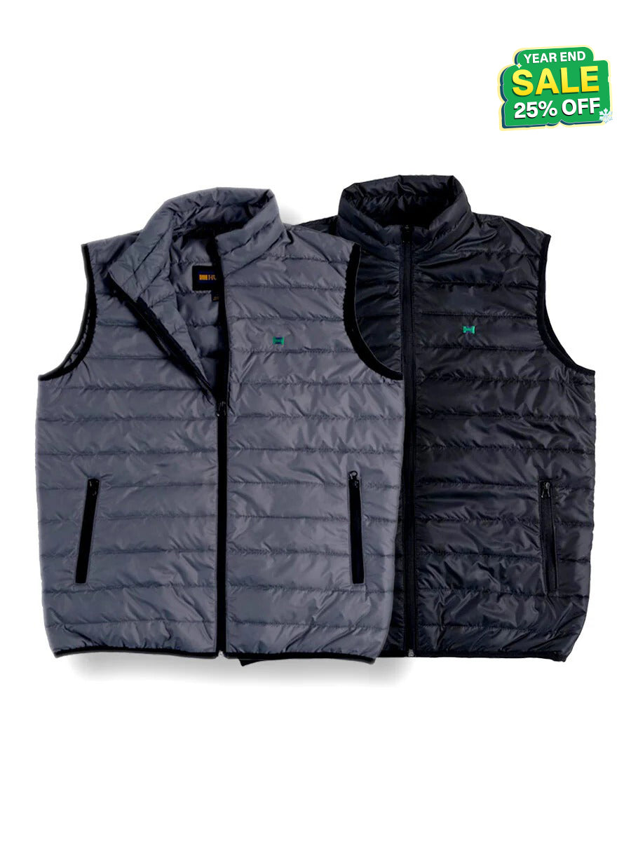 Men Grey/Black Quilted Short Body Slim-Fit Gilet Puffer Jackets - Pack of 2