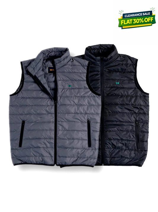 Men Grey/Black Quilted Short Body Slim-Fit Gilet Puffer Jackets - Pack of 2