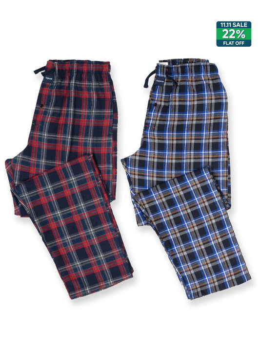 Red & Navy Flannel Relaxed Winter Pajamas - Pack of 2