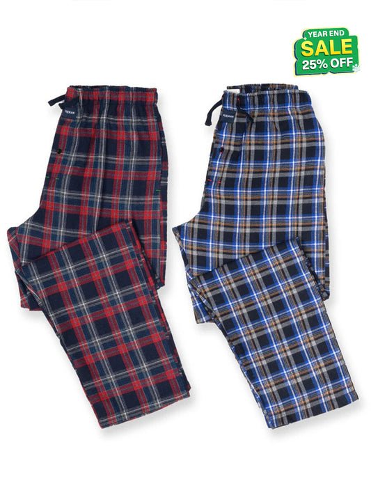 Red & Navy Flannel Relaxed Winter Pajamas - Pack of 2