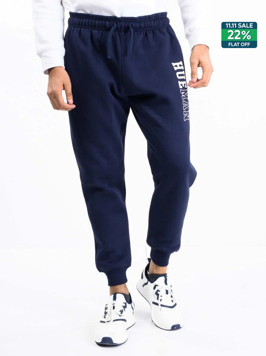 Men Navy Blue Fleece Slim Joggers