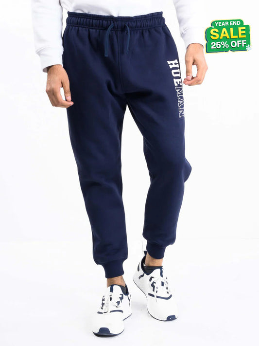 Men Navy Blue Fleece Slim Joggers