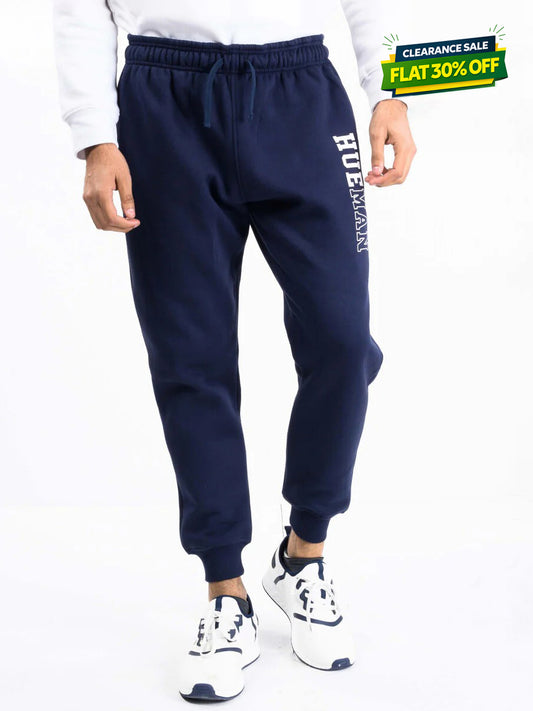 Men Navy Blue Fleece Slim Joggers
