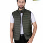 Men Olive Quilted Short Body Slim-Fit Gilet Puffer Jacket