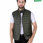 Men Olive Quilted Short Body Slim-Fit Gilet Puffer Jacket