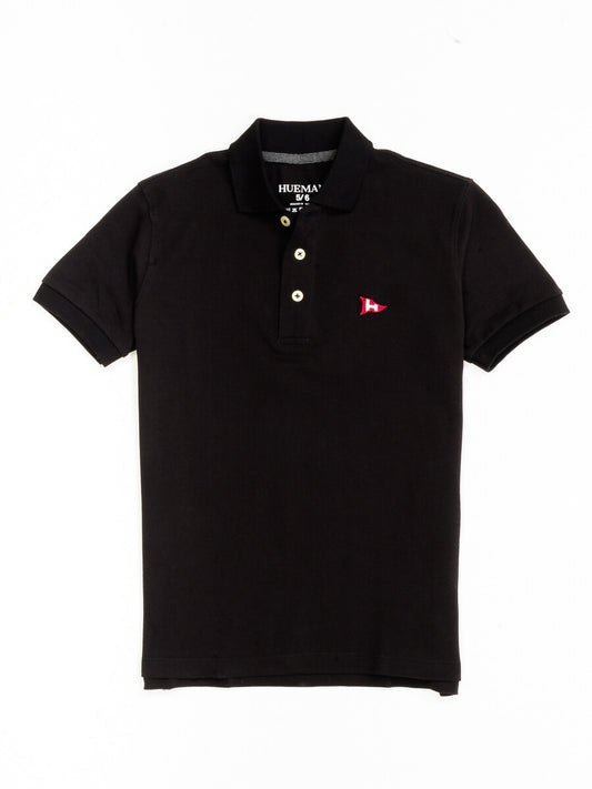 Kids Black Iconic Mesh Regular Fit Short Sleeve Polo Shirt