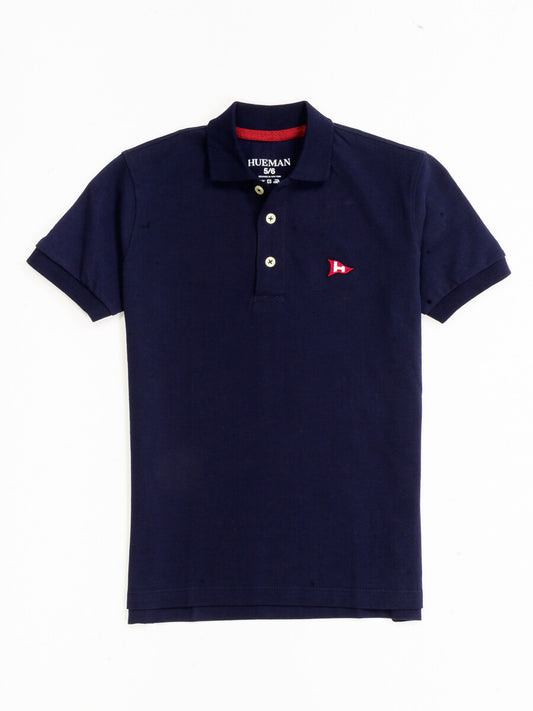 Kids Navy Blue Iconic Mesh Regular Fit Short Sleeve Polo Shirt