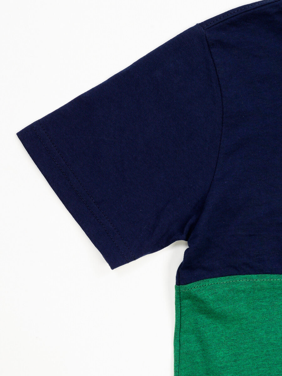 Kids Green & Navy Blue Short Sleeve T-Shirt Crew Neck