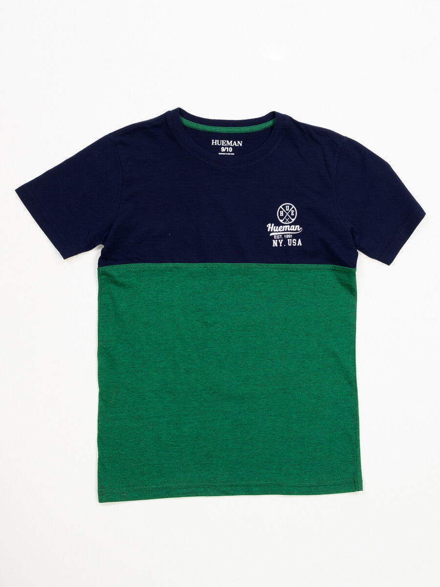 Kids Green & Navy Blue Short Sleeve T-Shirt Crew Neck