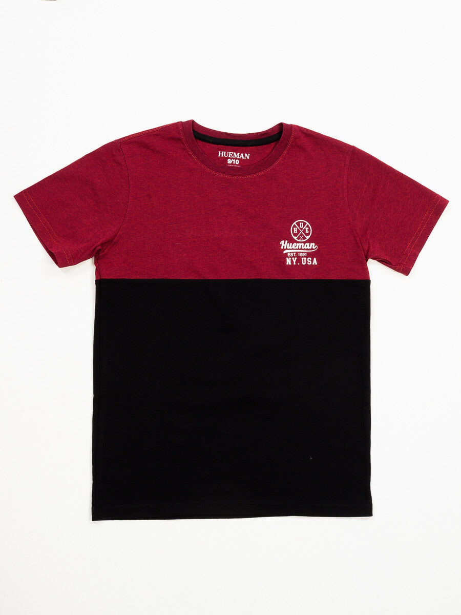 Kids Black & Burgundy Short Sleeve T-Shirt Crew Neck