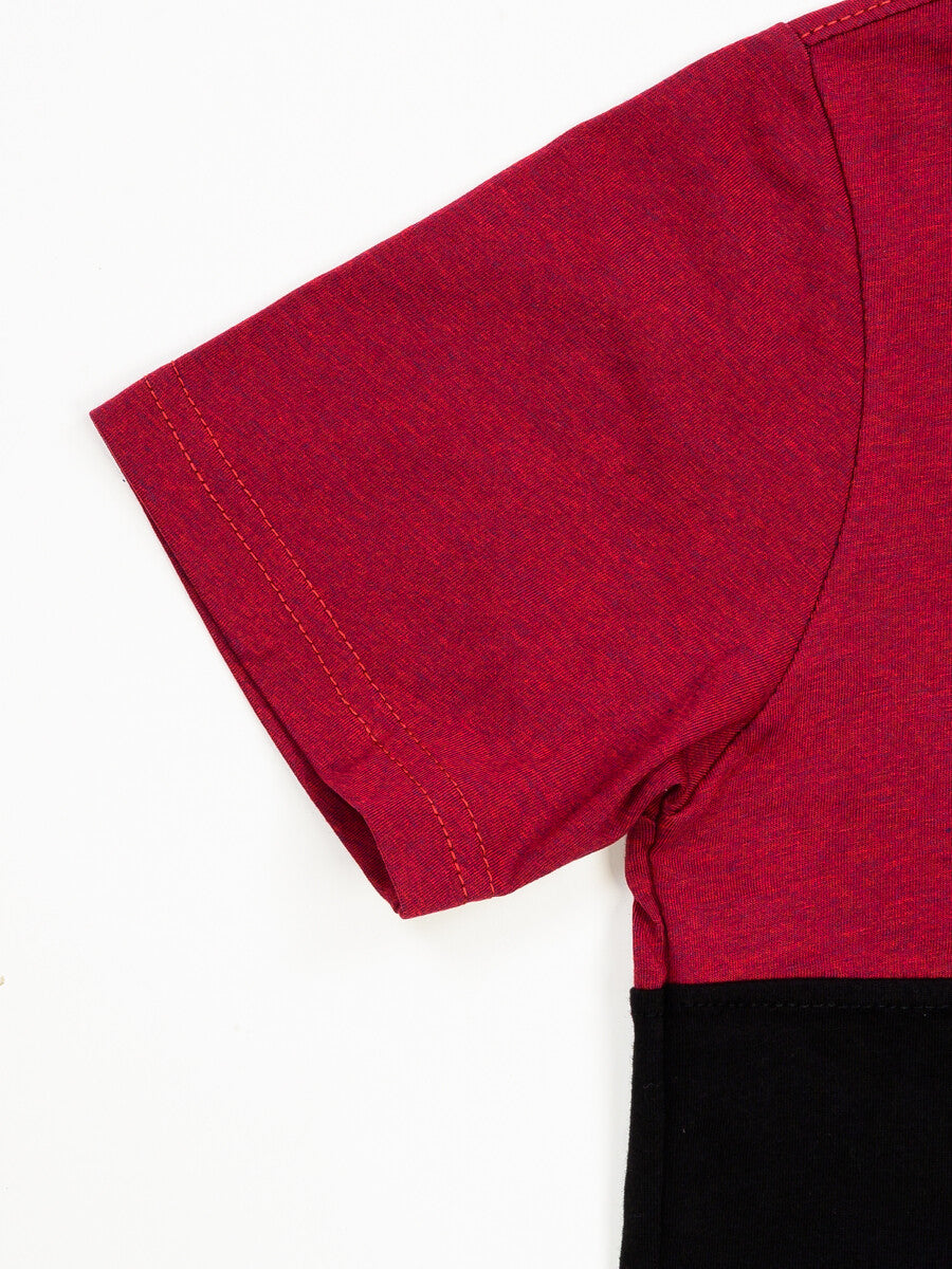 Kids Black & Burgundy Short Sleeve T-Shirt Crew Neck