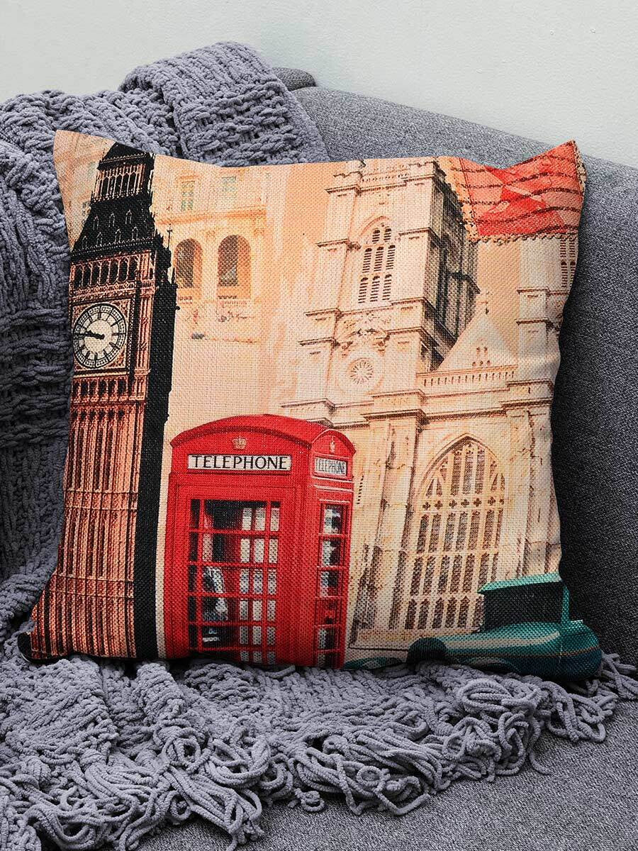 London Landmarks Jute Cushion Cover