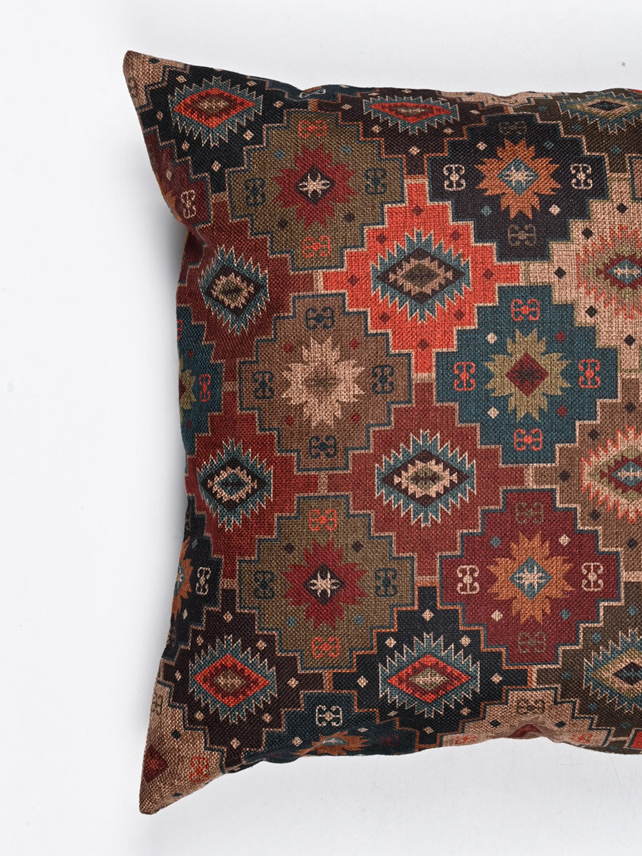 Oriental Pattern Jute Cushion Cover