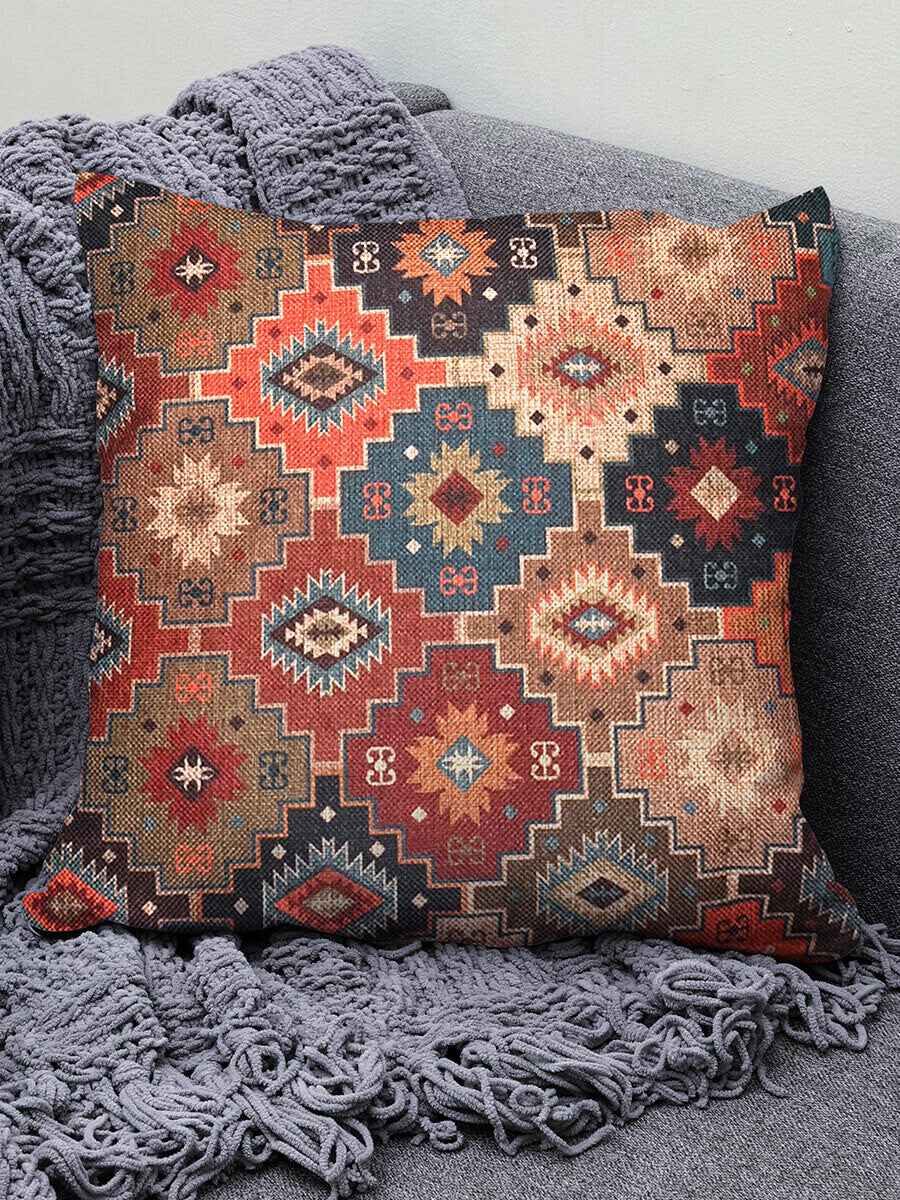 Oriental Pattern Jute Cushion Cover