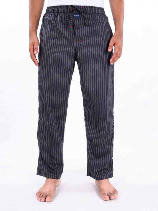 Black & Grey Striped Cotton Blend Relaxed Pajama