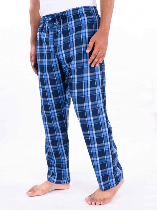 Blue Multi Checked Cotton Blend Relaxed Pajama