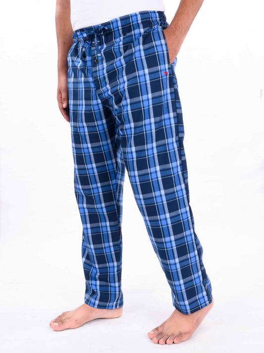 Blue Multi Checked Cotton Blend Relaxed Pajama