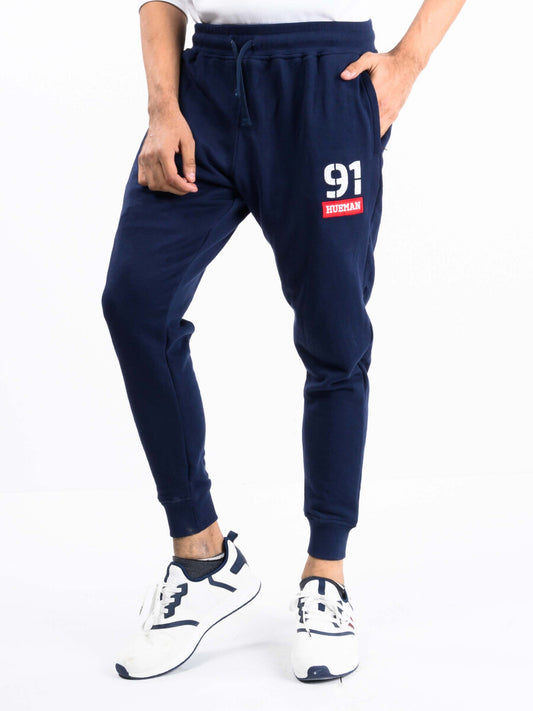 Men Navy Blue Terry Slim Joggers