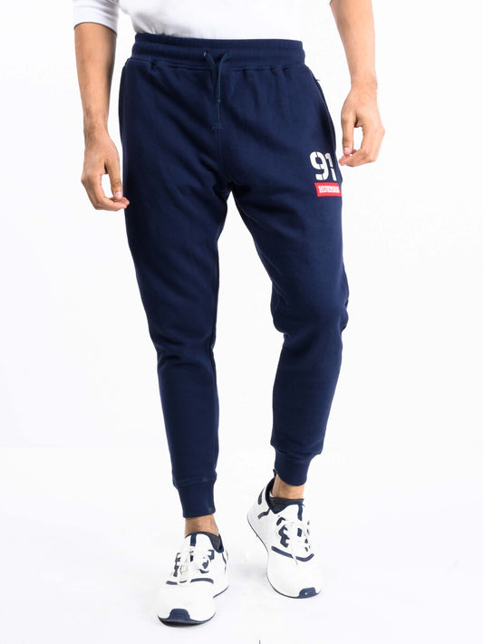 Men Navy Blue Terry Slim Joggers