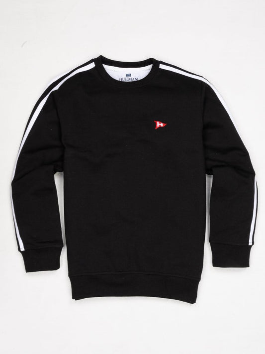 Kids Black Stripe Fleece Crew Sweatsuit