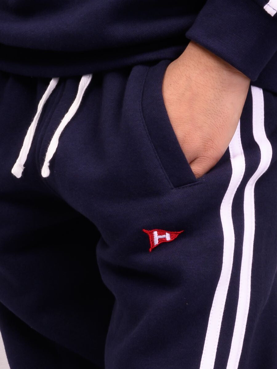 Kids Navy Blue Stripe Fleece Crew Sweatsuit