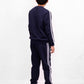 Kids Navy Blue Stripe Fleece Crew Sweatsuit