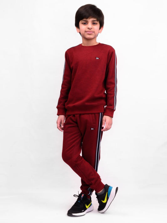 Kids Burgundy Fleece Crewneck Sweatsuit