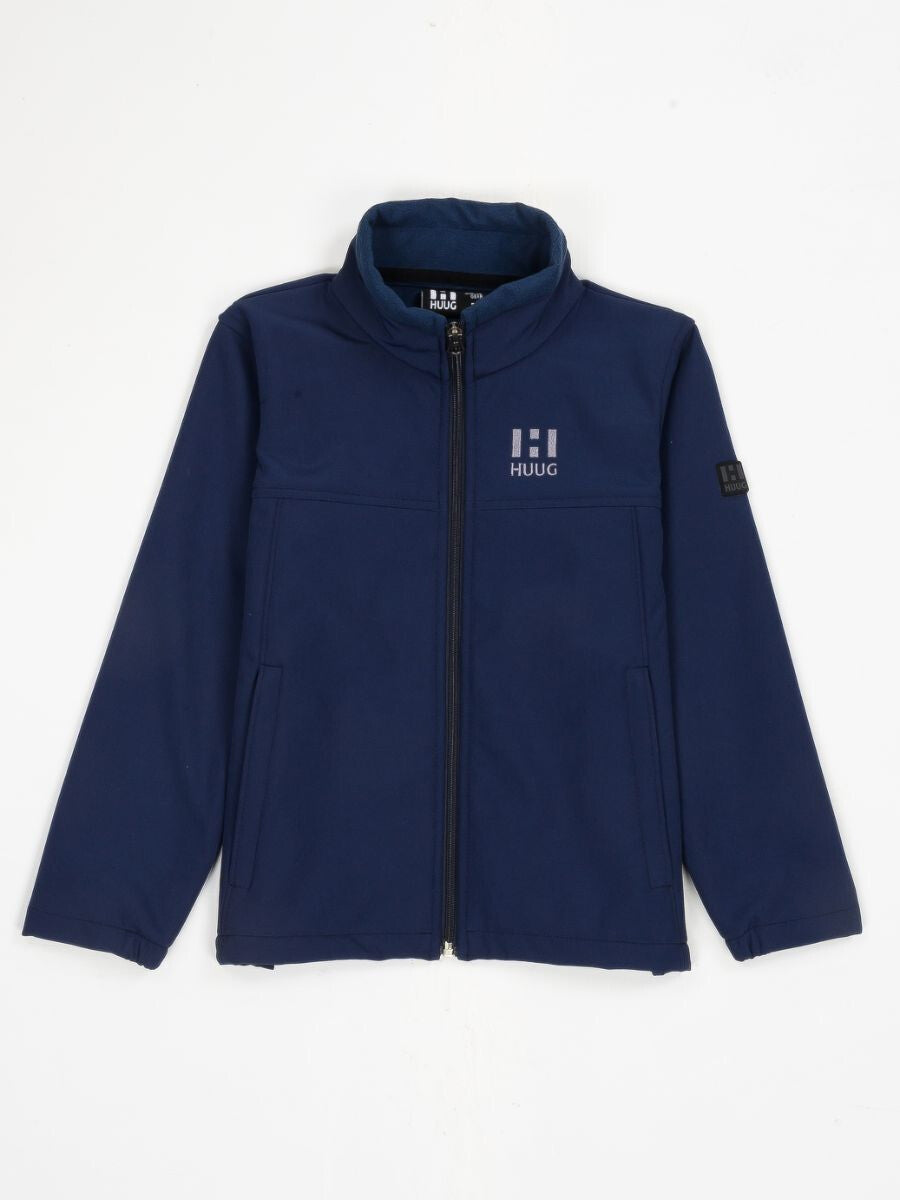 Navy Blue Stand Up Collar Soft Shell Kids Jacket