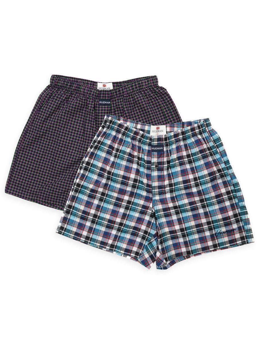 Men's Multi Woven Check Boxers Shorts With Button Fly Pack of 2