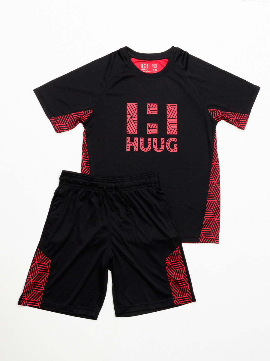Black & Burgundy Outfits Short Sleeve Tee And Short Pants