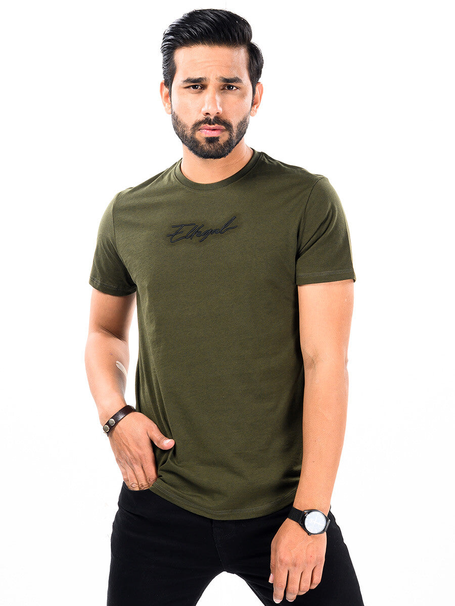 Cally Round Bottom Cotton Tee Shirt - Green Olive