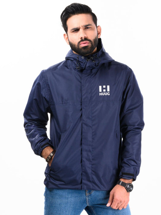 Men Blue Windbreaker & Waterproof Rain Jacket