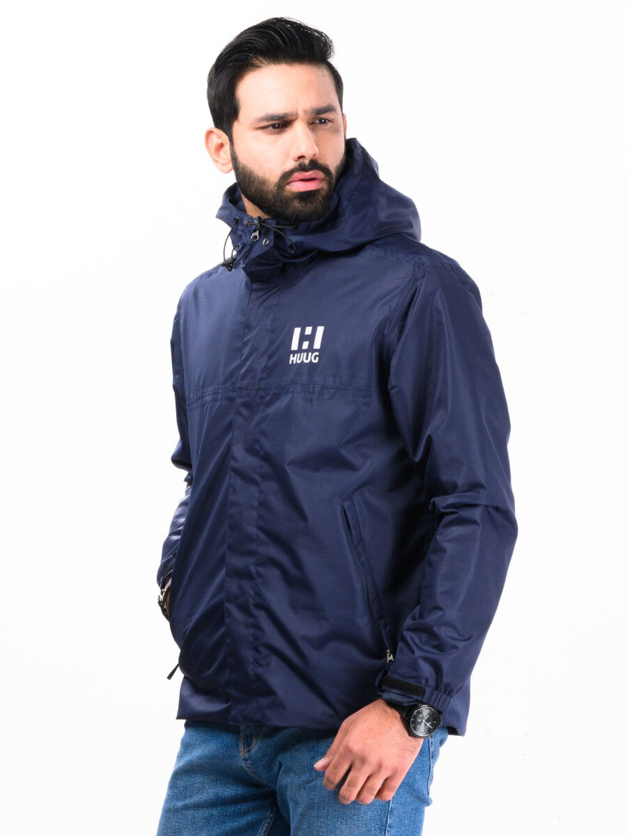 Men Blue Windbreaker & Waterproof Rain Jacket
