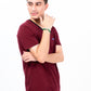 Men Burgundy & Black Cotton V-Neck Tee Shirt