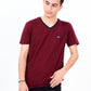 Men Burgundy & Black Cotton V-Neck Tee Shirt