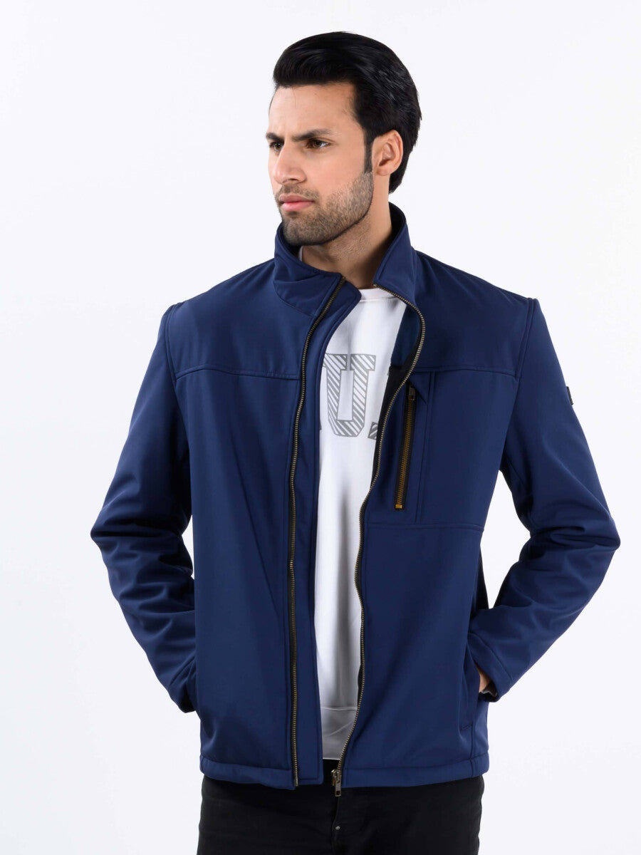Men Navy Blue Softshell Jacket