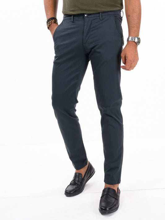 Men Space Blue Slim Fit Stretch Chino Pant