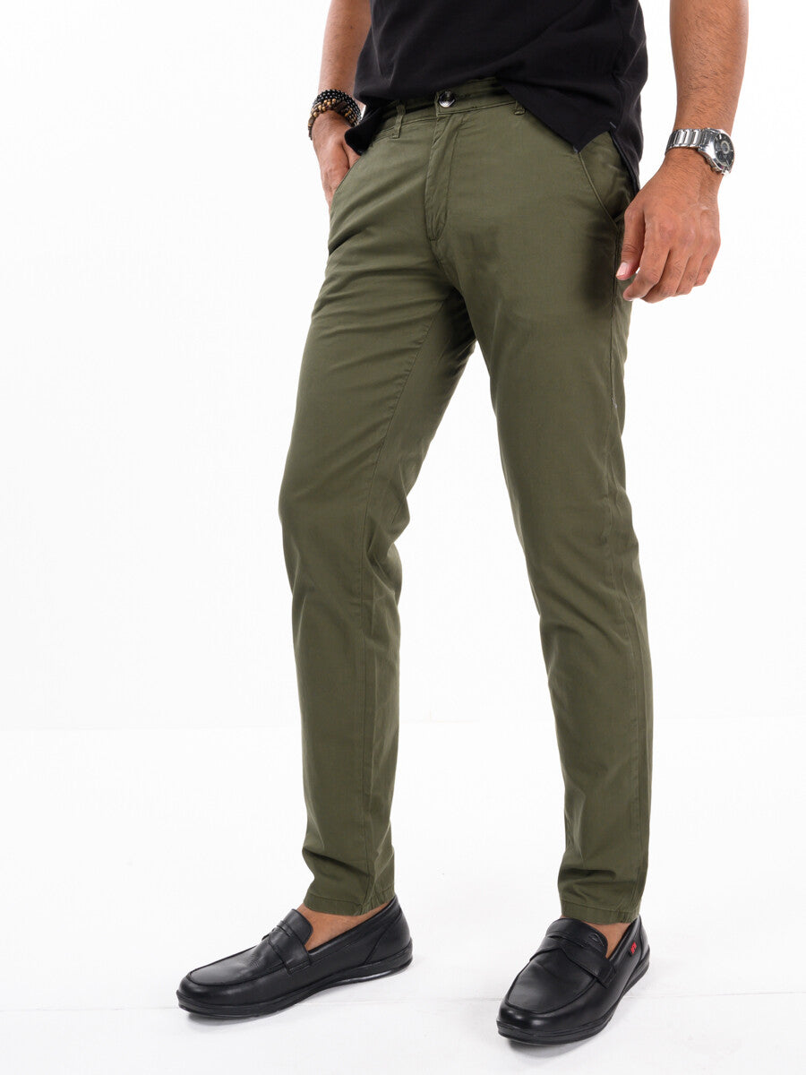 Men's Olive Slim Fit Stretch Chino Pant