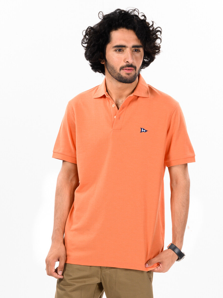 Men's Orange Iconic Mesh Regular Fit Short Sleeve Polo Shirt