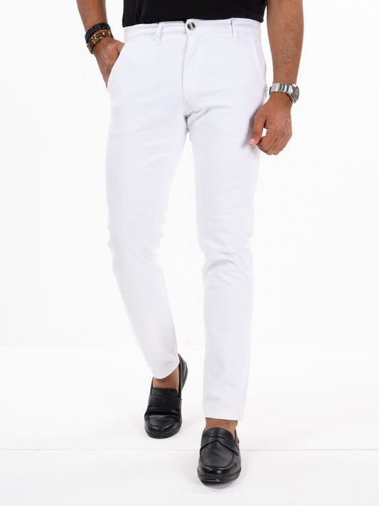 Men's White Slim Fit Stretch Chino Pant