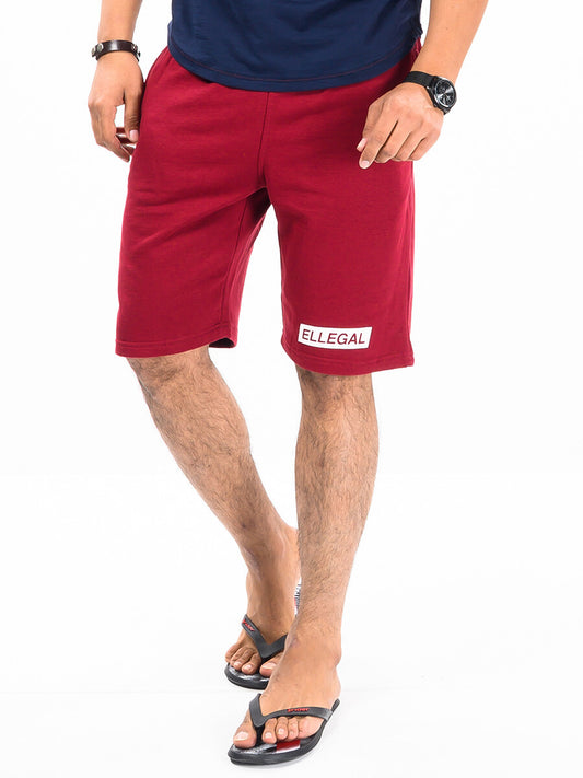 Men Burgundy Terry Jogger Shorts