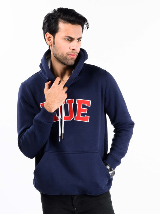 Navy Blue Men Fleece Hooded Sweatshirt