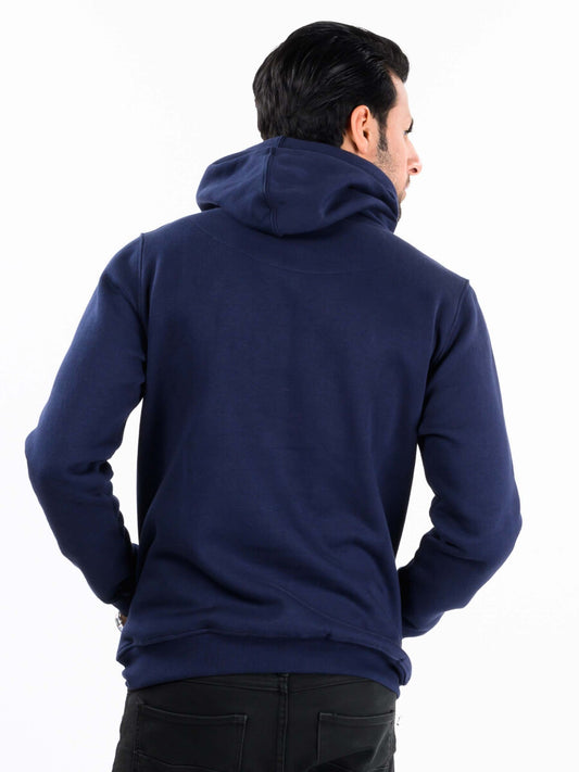 Navy Blue Men Fleece Hooded Sweatshirt