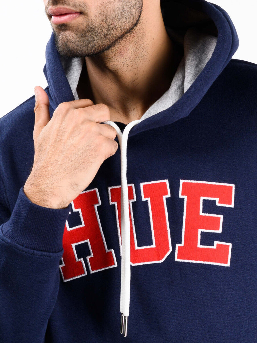 Navy Blue Men Fleece Hooded Sweatshirt