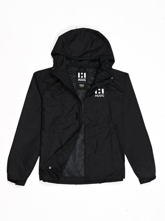 Black Hooded Windbreaker Jacket