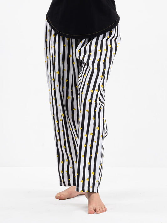 Women Black & White Lining Cotton Relaxed Pajama