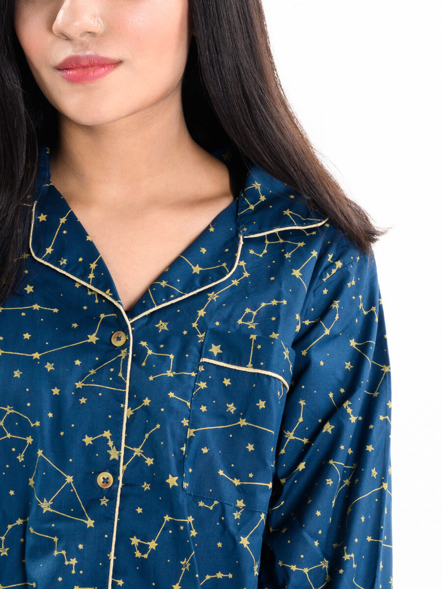 Blue & Yellow Cotton Relaxed Sleeping Suit